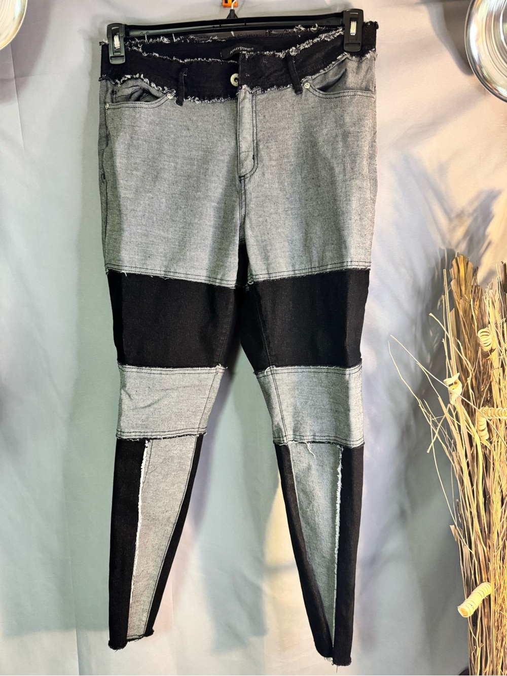Ashley Stewart Two-Tone Gray & Black Patchwork Skinny Jeans